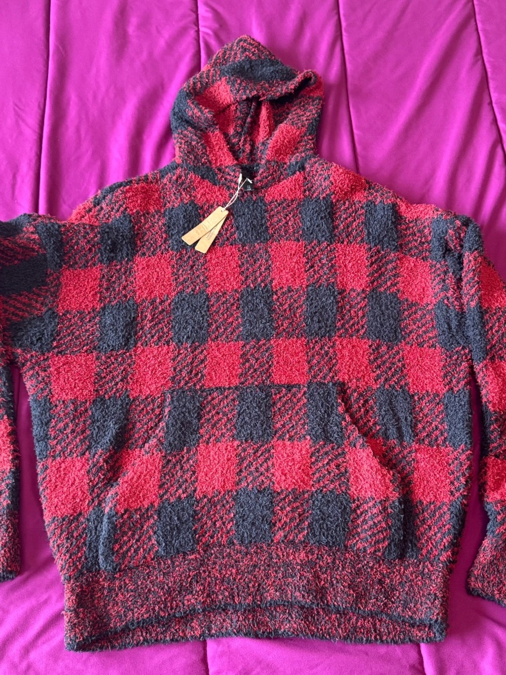 SKIMS NWT Cozy Knit Hoodie Brick Buffalo Check Plaid Oversized